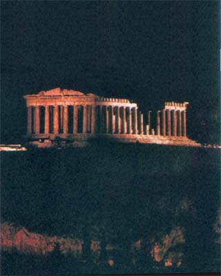 Parthenon at night on Akropolis - classic photograph