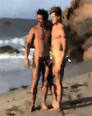 You and Me on the Shore (nude male couple painting)