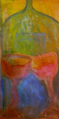 Bottle and glasses (classic modern abstract painting)