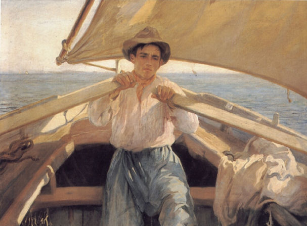 Young Man in a Boat (classic male art print)